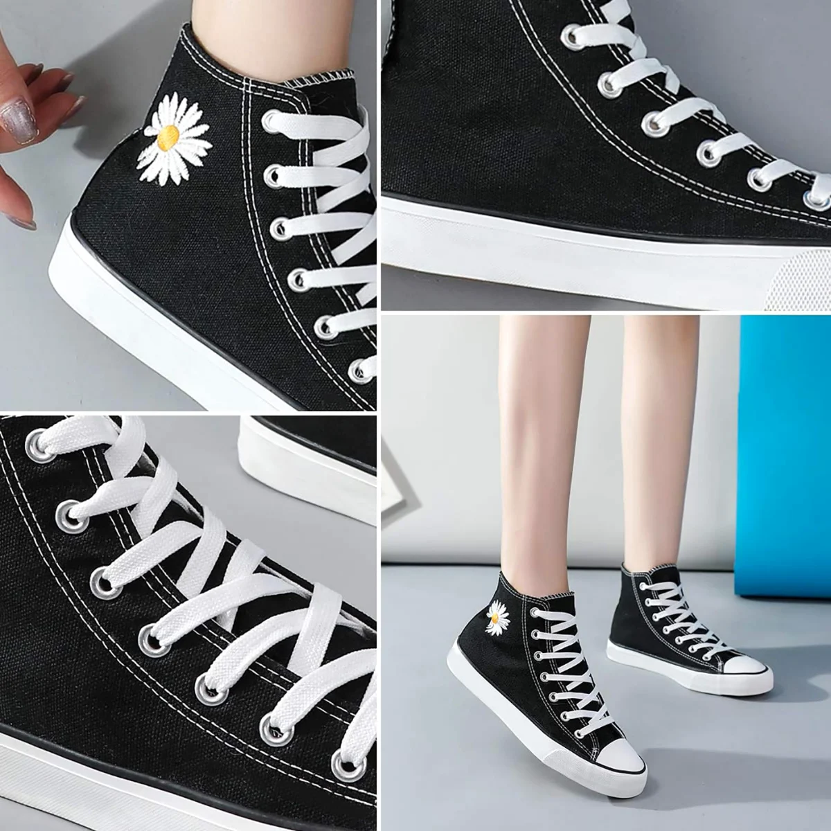 ZGR Classic High Top Canvas Sneaker in Black Daisy