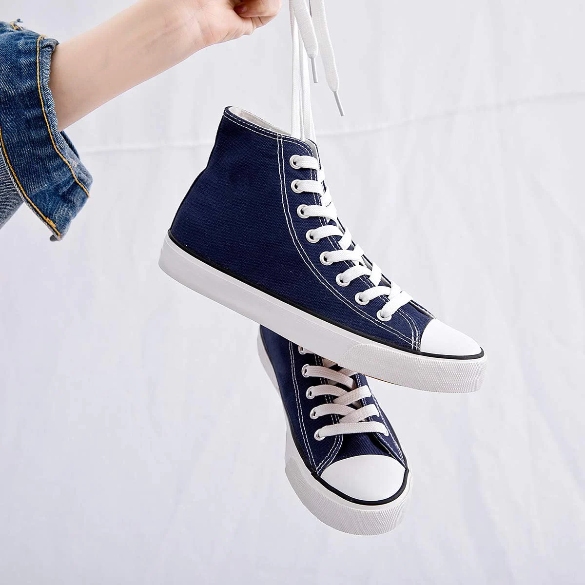 ZGR Classic High Top Canvas Sneaker in Navy, worn