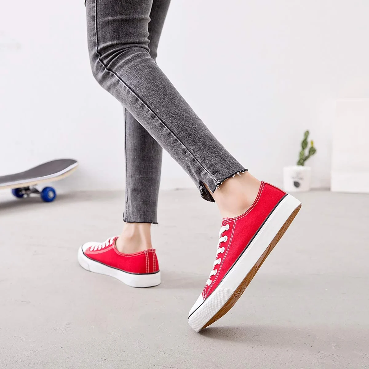 ZGR Classic Low Top Canvas Sneaker in Red, worn
