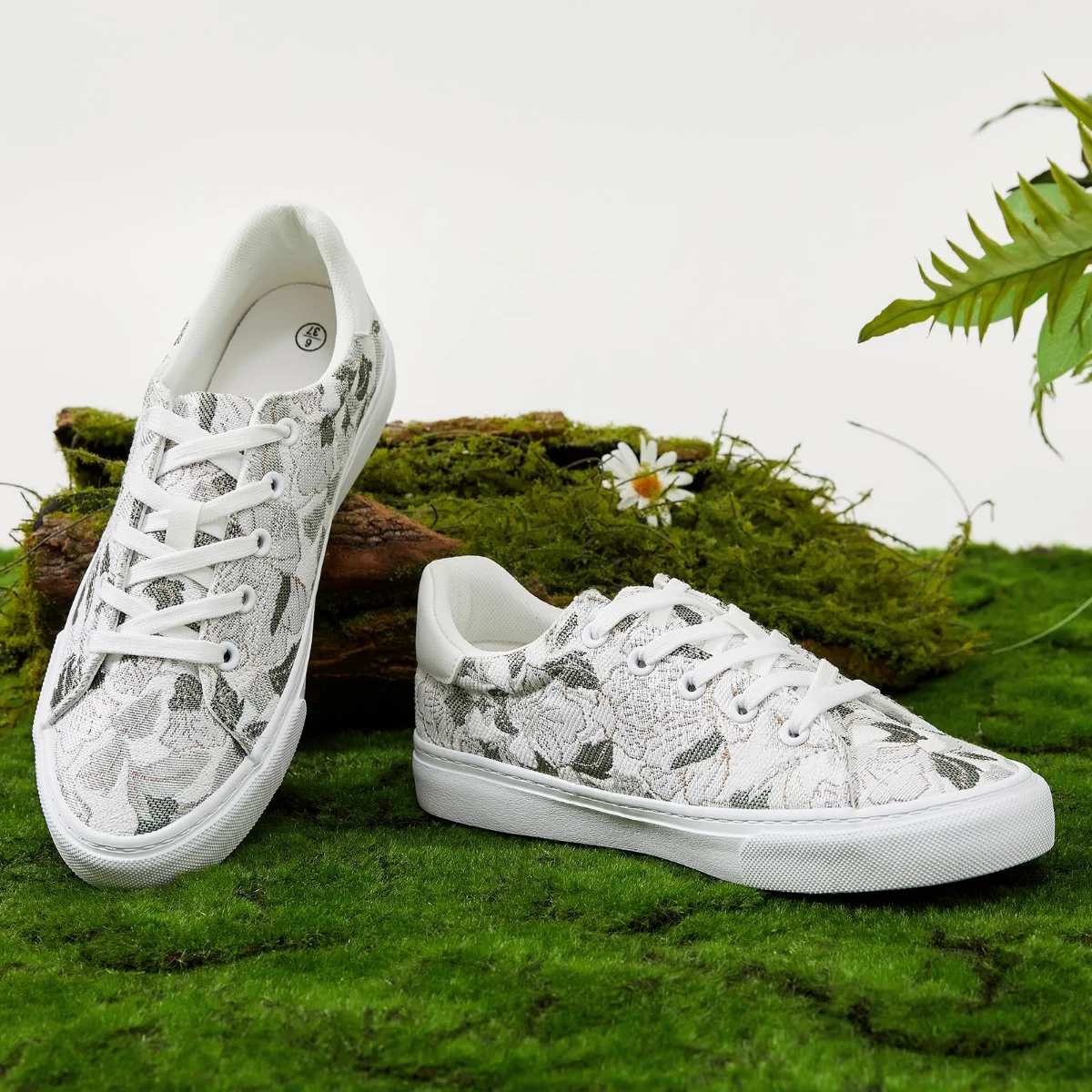 ZGR Maple Leaf Embroidered Low Top in Green and White, worn