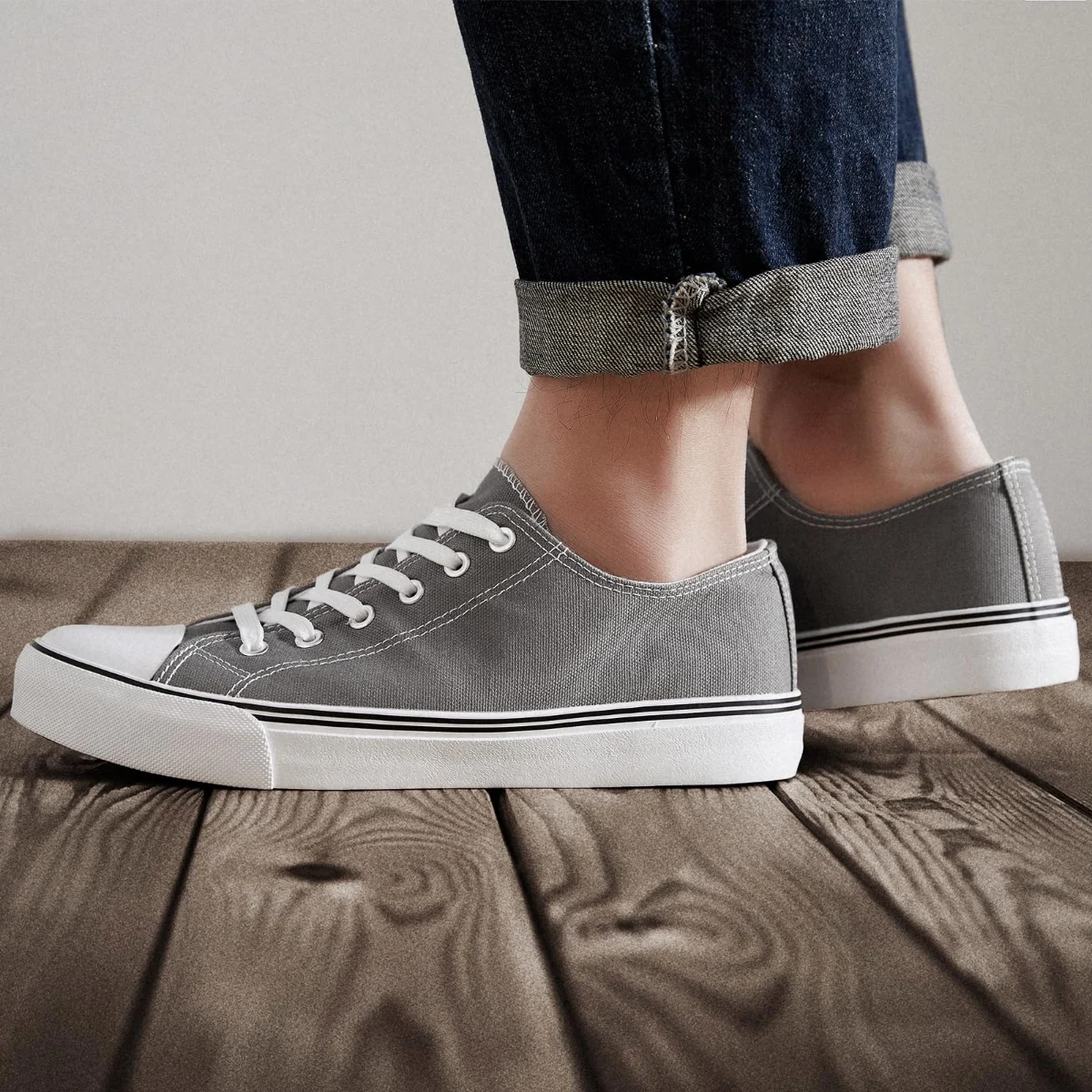 ZGR Men's Classic Low Top Canvas Sneaker in Gray, worn