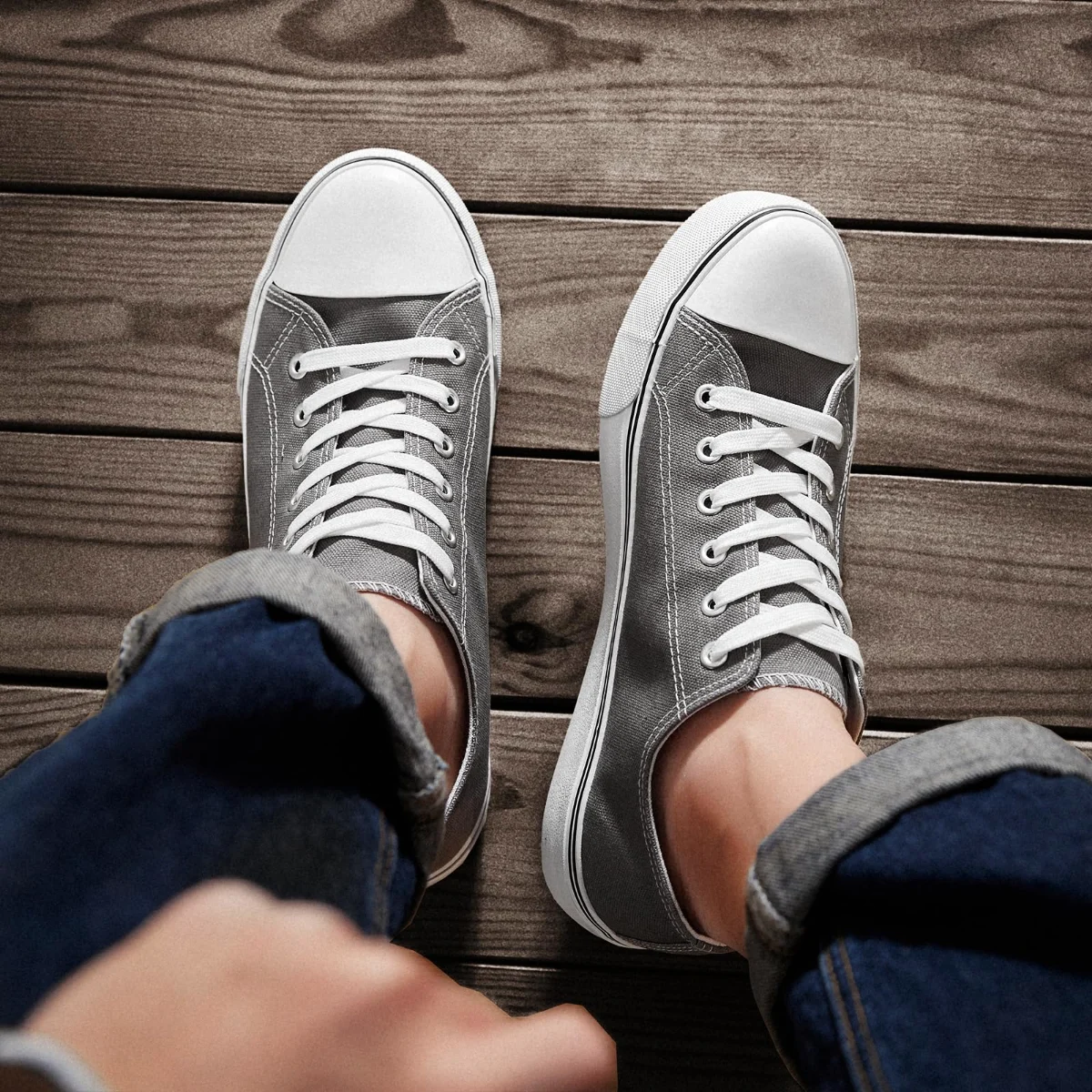 ZGR Men's Classic Low Top Canvas Sneaker in Gray, worn