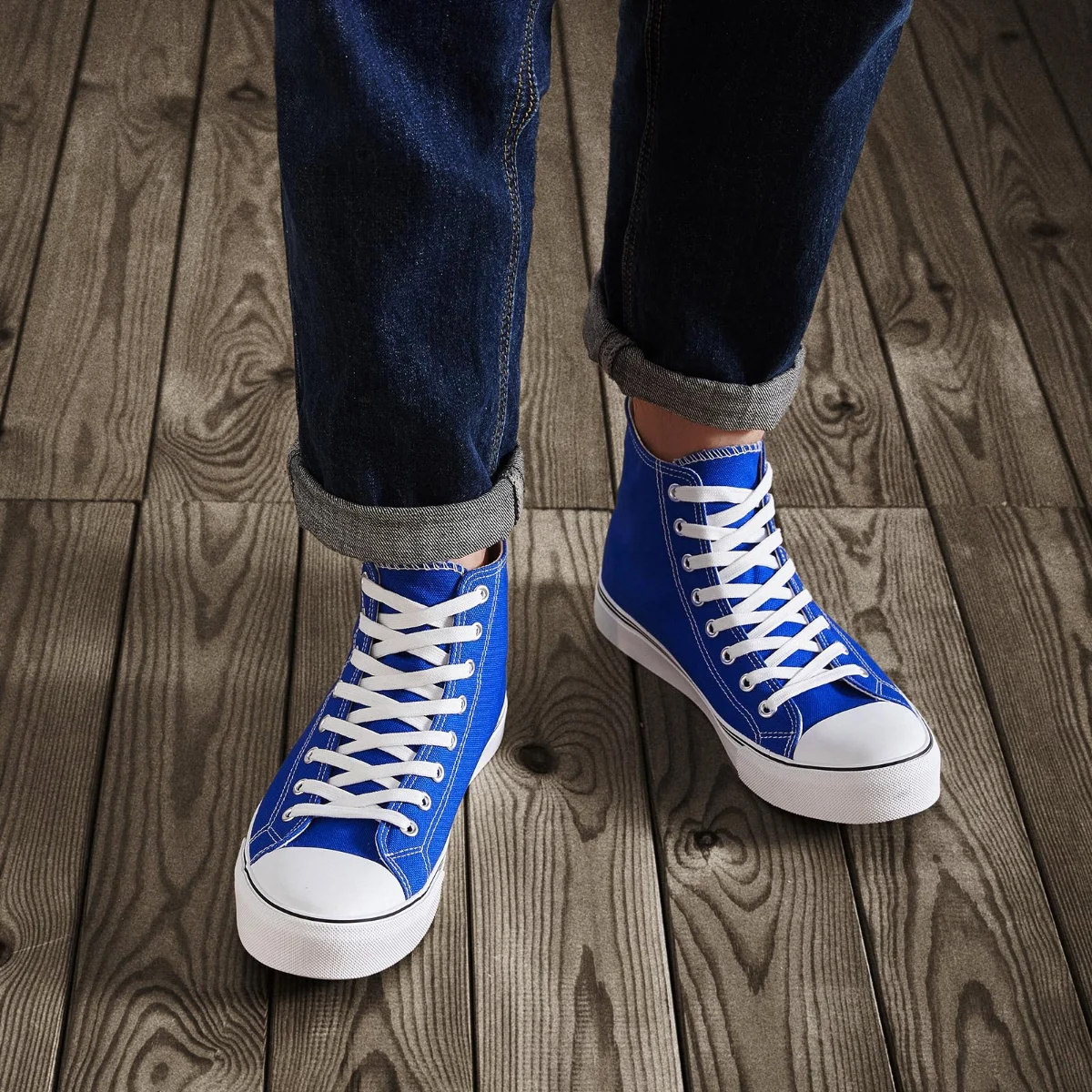 ZGR Men's High Top Canvas Sneaker in Blue, worn