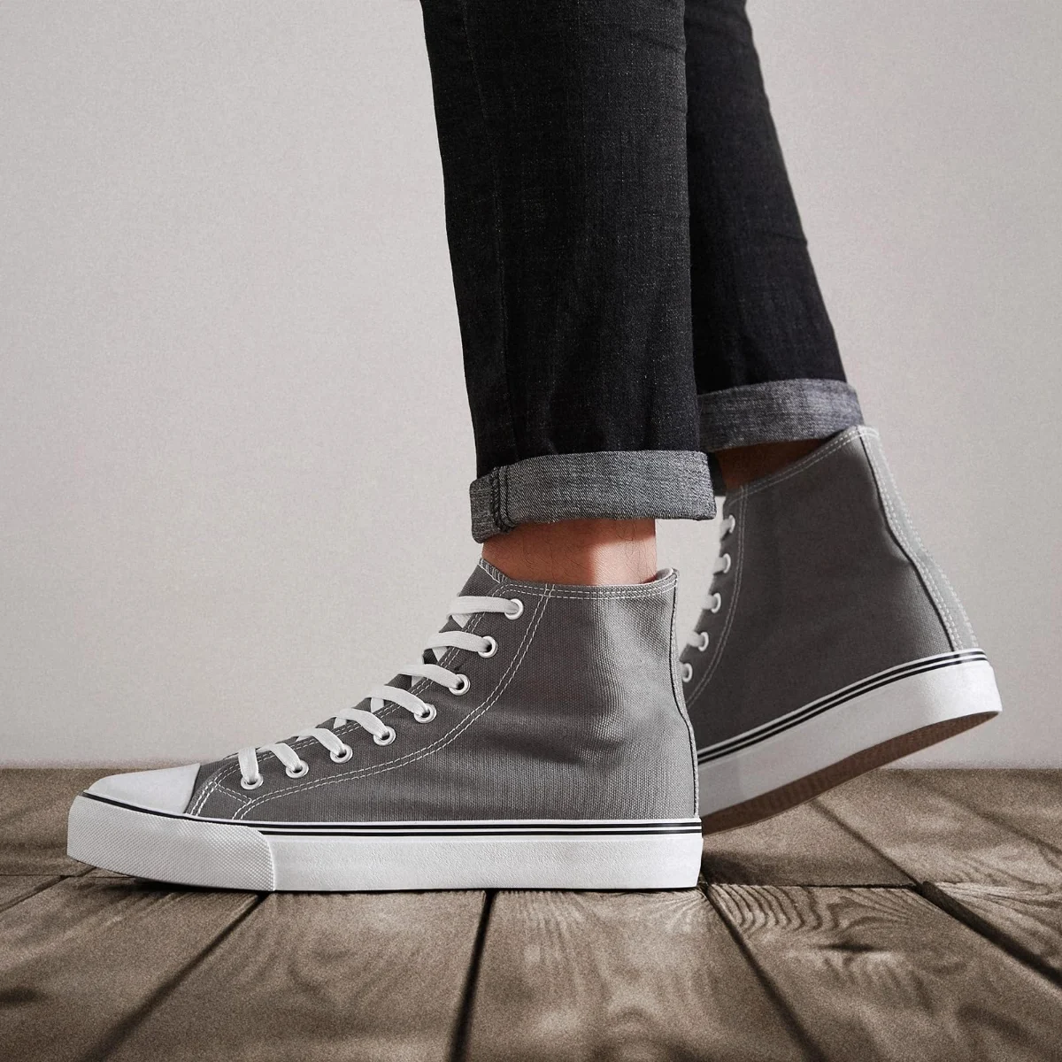 ZGR Men's High Top Canvas Sneaker in Gray, worn