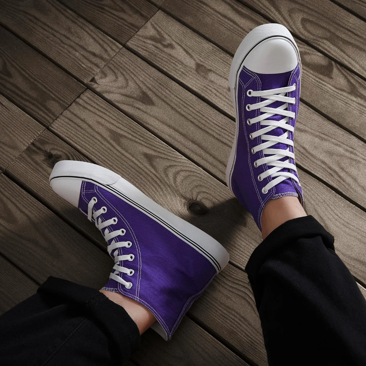 ZGR Men's High Top Canvas Sneaker in Purple, worn