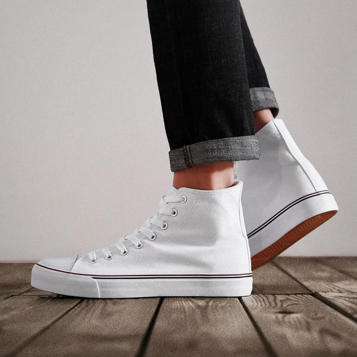ZGR Men's High Top Canvas Sneaker in White, worn