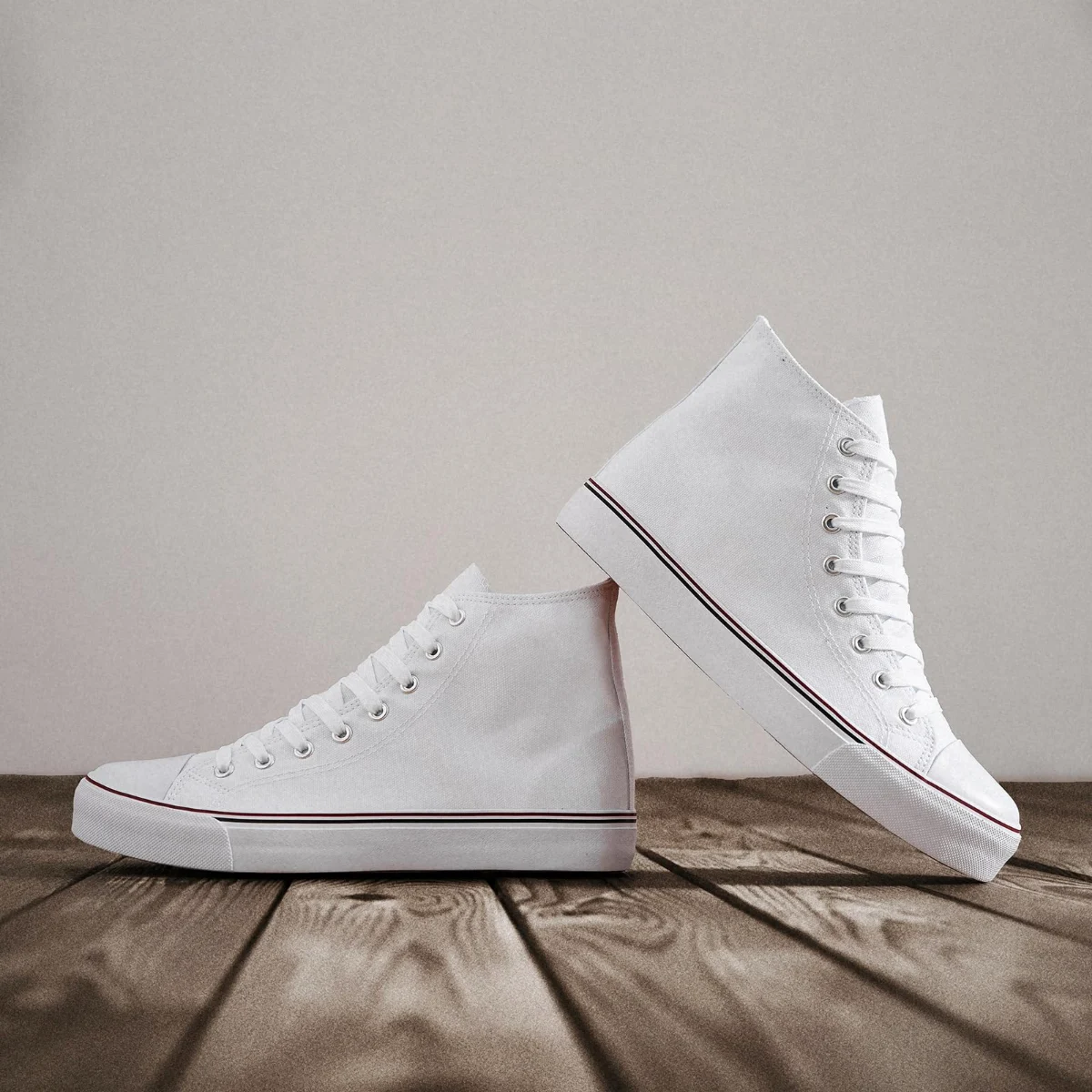 ZGR Men's High Top Canvas Sneaker in White, worn