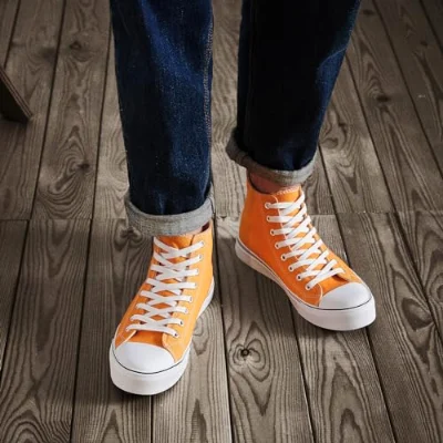 ZGR Men's High Top Canvas Sneaker in Yellow, worn