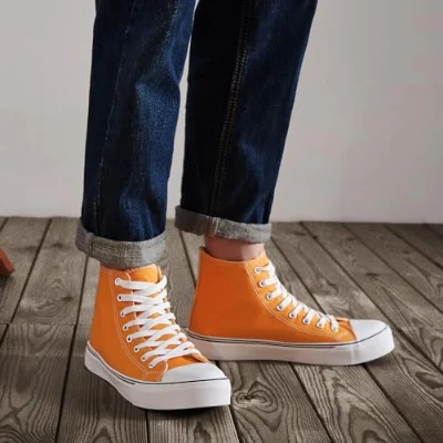 ZGR Men's High Top Canvas Sneaker in Yellow, worn