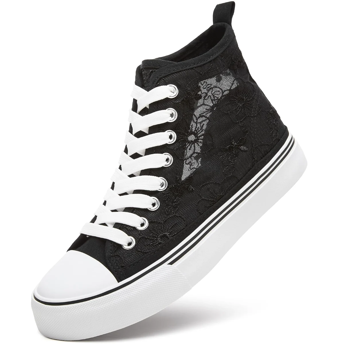 ZGR Mesh Lace Embroidered High Top in Black