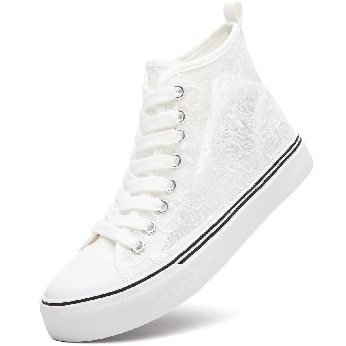 ZGR Mesh Lace Embroidered High Top in White