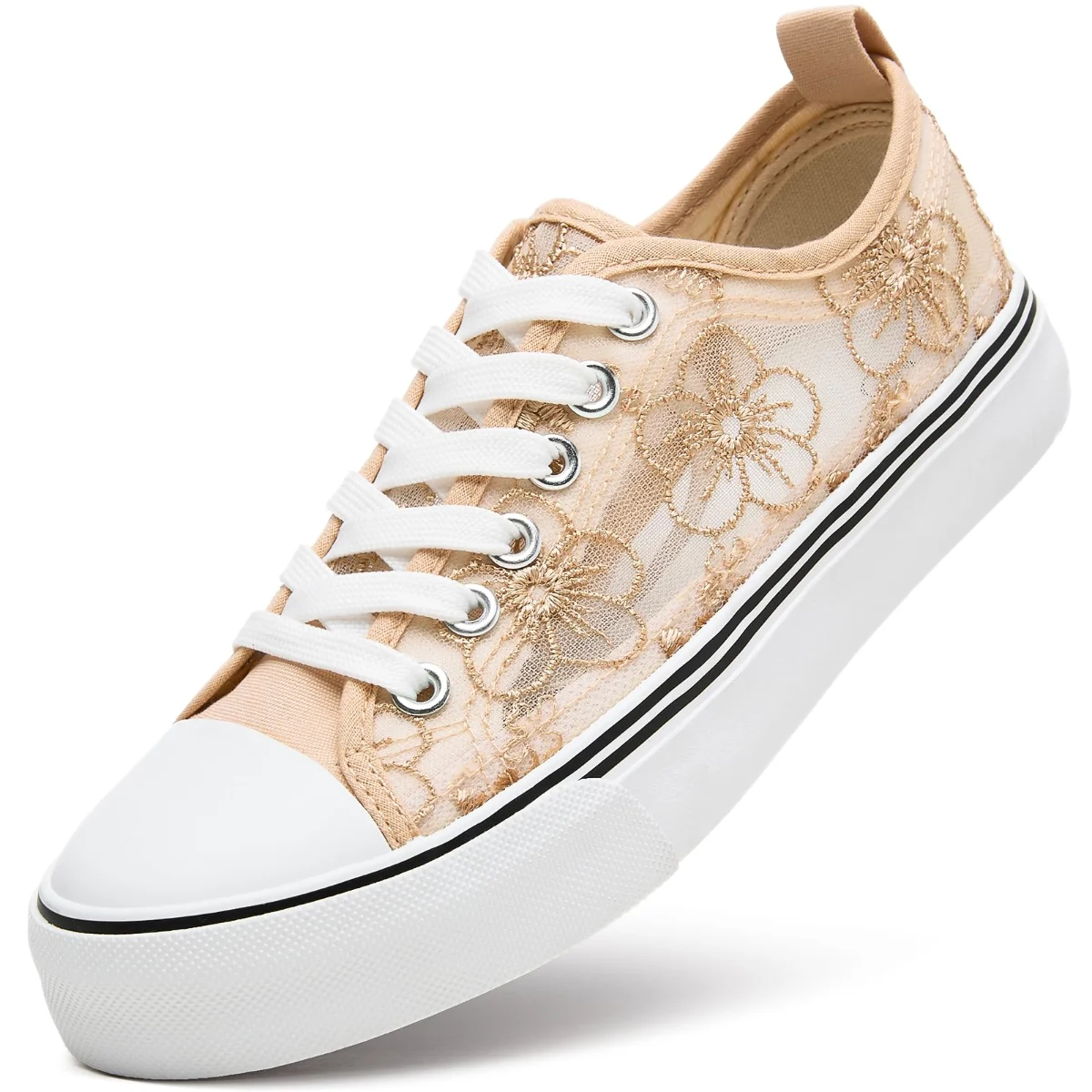 ZGR Mesh Lace Embroidered Low Top in Apricot