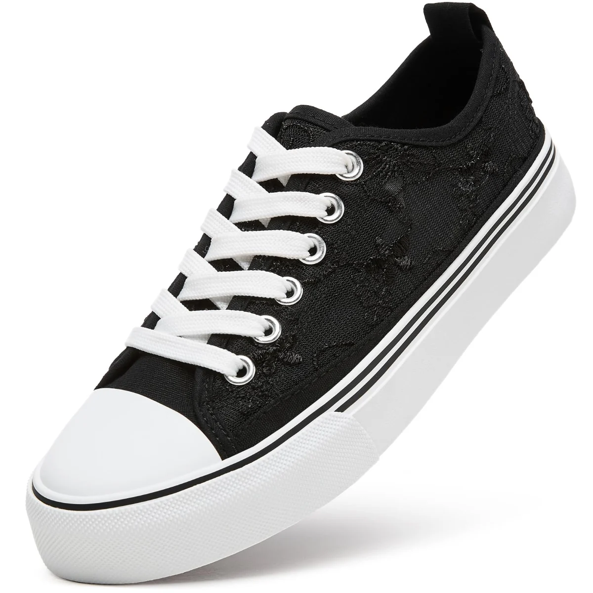 ZGR Mesh Lace Embroidered Low Top in Black