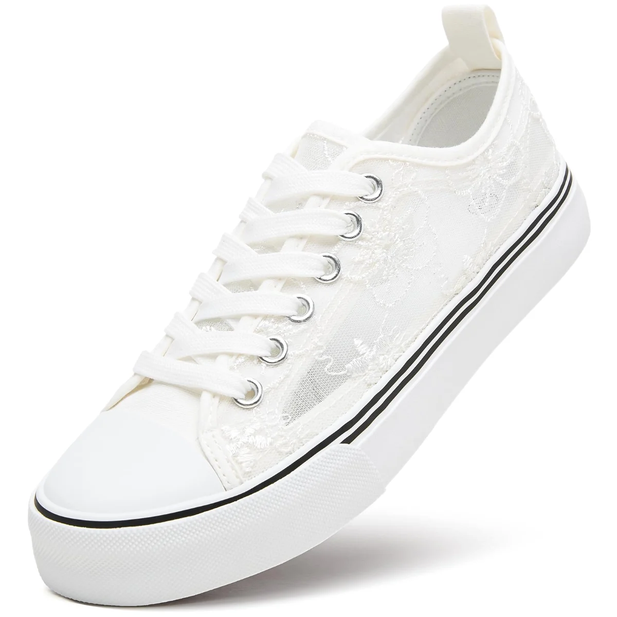 ZGR Mesh Lace Embroidered Low Top in White