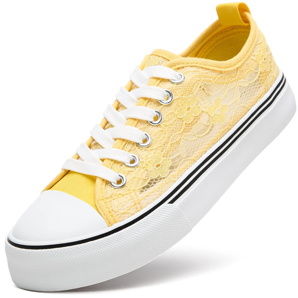 ZGR Mesh Lace Embroidered Low Top in Yellow