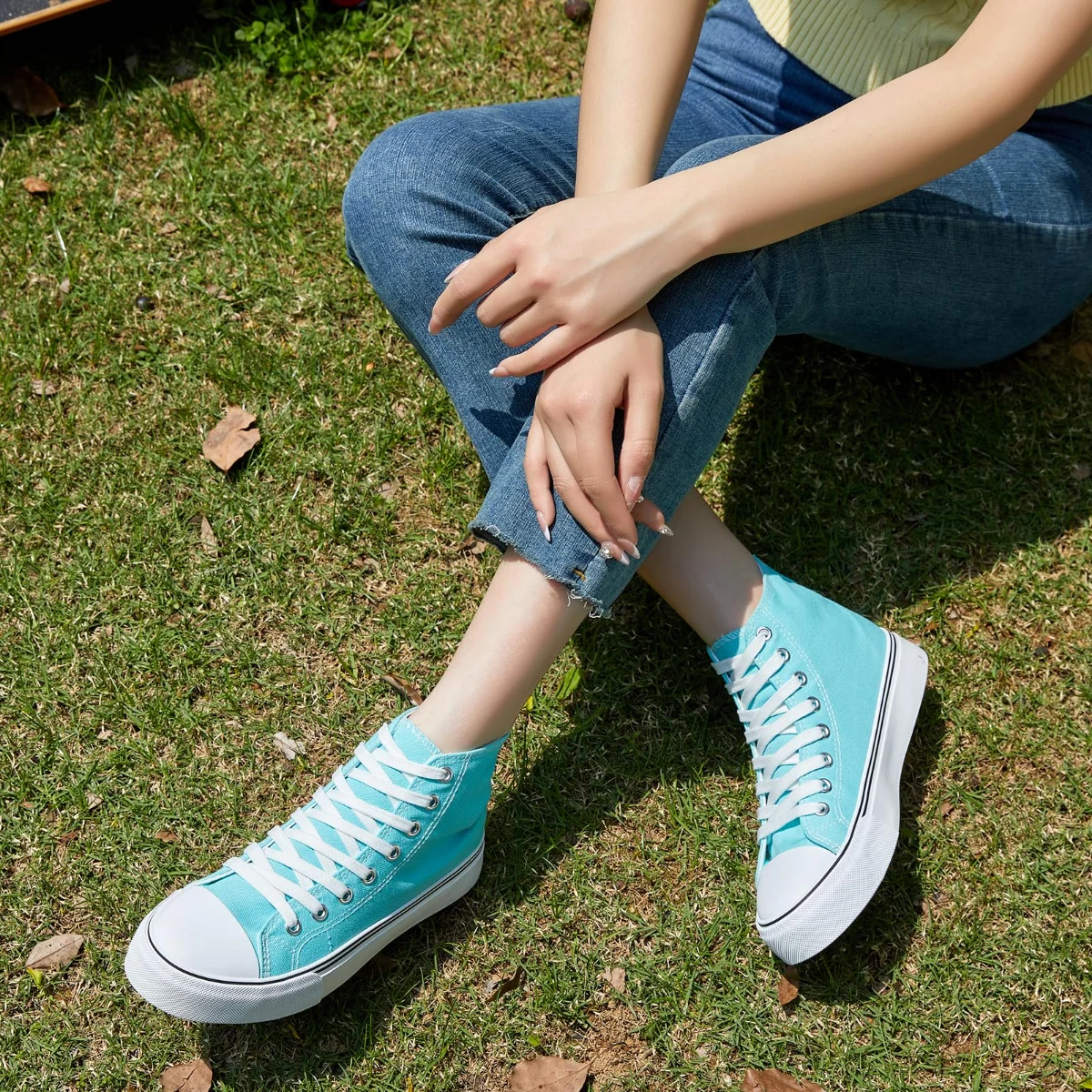 ZGR Padded Toe High Top Canvas Sneaker in Light Green, worn