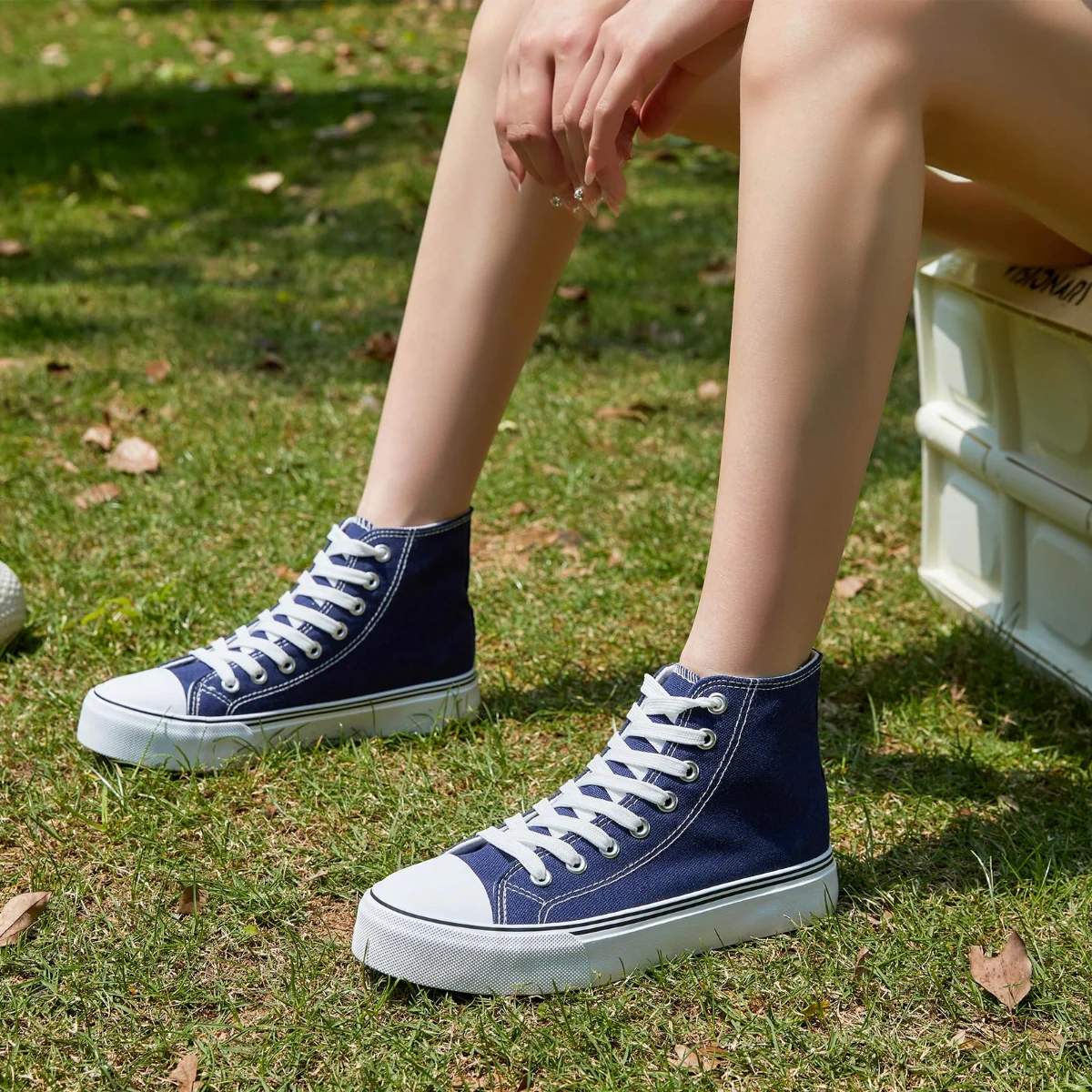 ZGR Padded Toe High Top Canvas Sneaker in Navy, worn