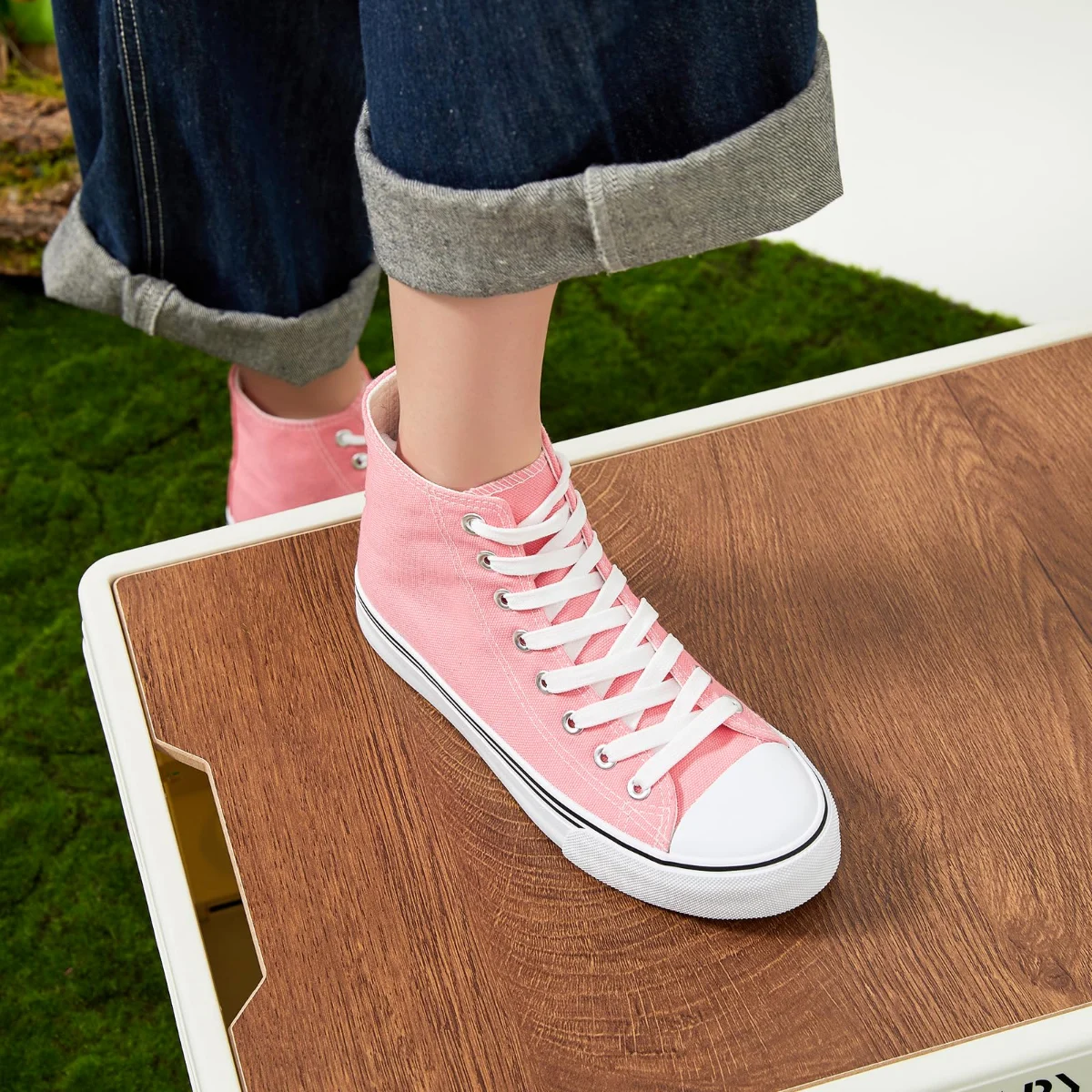 ZGR Padded Toe High Top Canvas Sneaker in Pink, worn