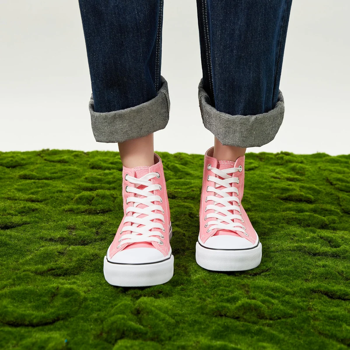 ZGR Padded Toe High Top Canvas Sneaker in Pink, worn