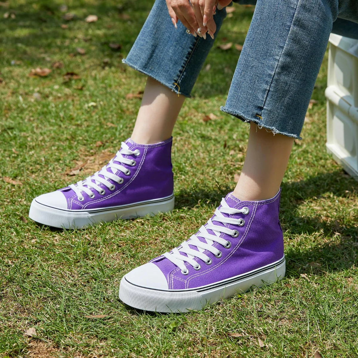 ZGR Padded Toe High Top Canvas Sneaker in Purple, worn
