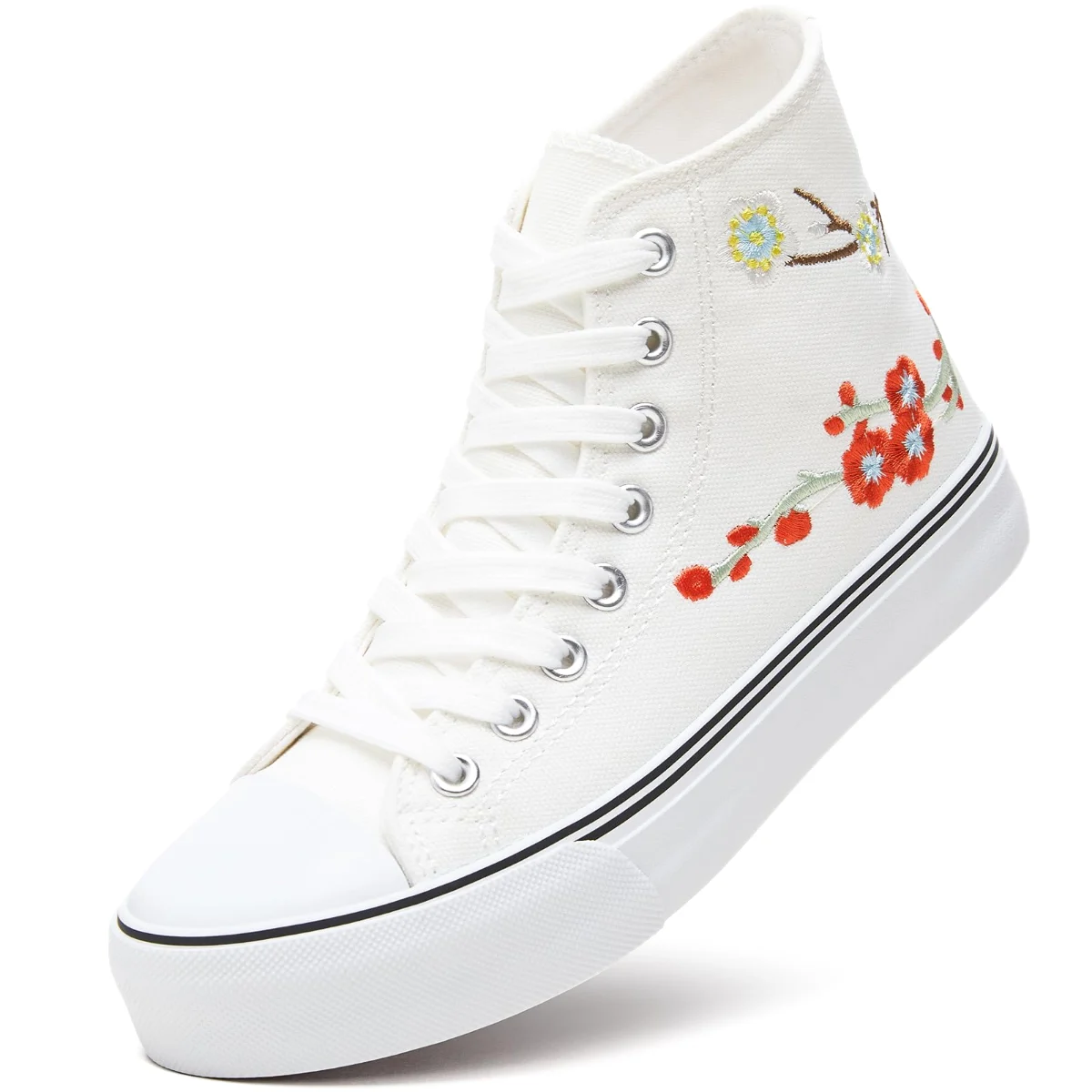 ZGR Padded Toe High Top Canvas Sneaker in Red and White Embroidery