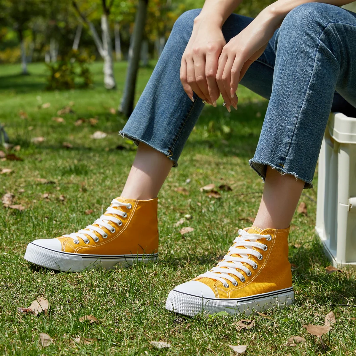 ZGR Padded Toe High Top Canvas Sneaker in Yellow, worn