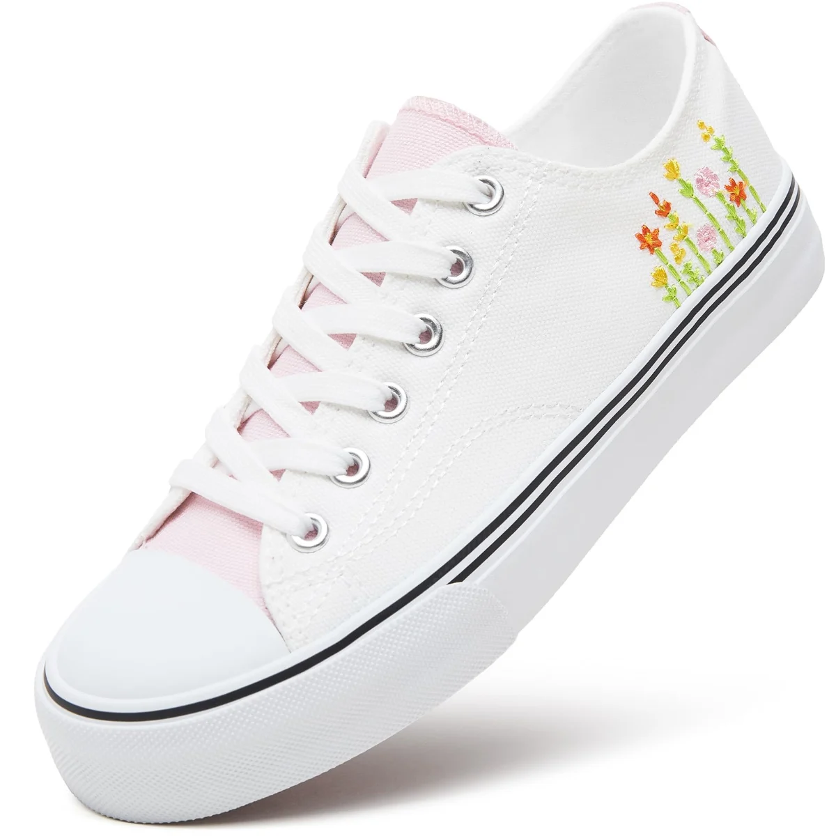 ZGR Padded Toe Low Top Canvas Sneaker in White Flower
