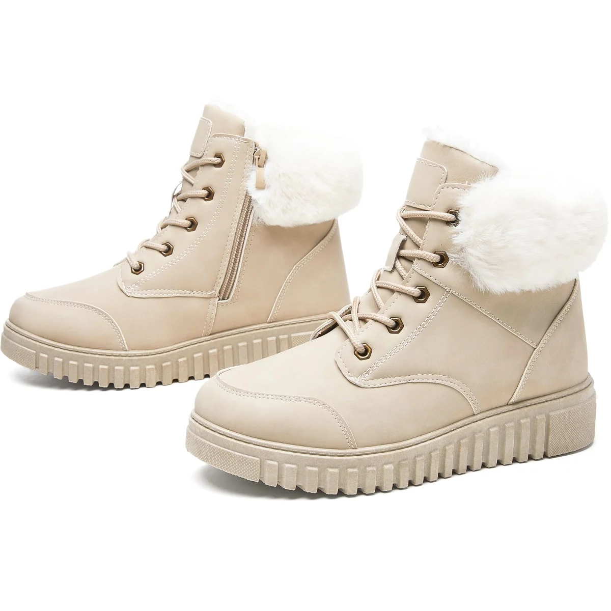 ZGR Side Zip Ankle Snow Boot in Beige
